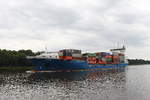 Containerschiffe/575267/das-2003-gebaute-containerschiff-fenja-mit Das 2003 gebaute Containerschiff 'FENJA' mit einer Lnge von 137 Meter am 15. August 2017 bei Hochdonn auf dem Nord-Ostsee-Kanal.