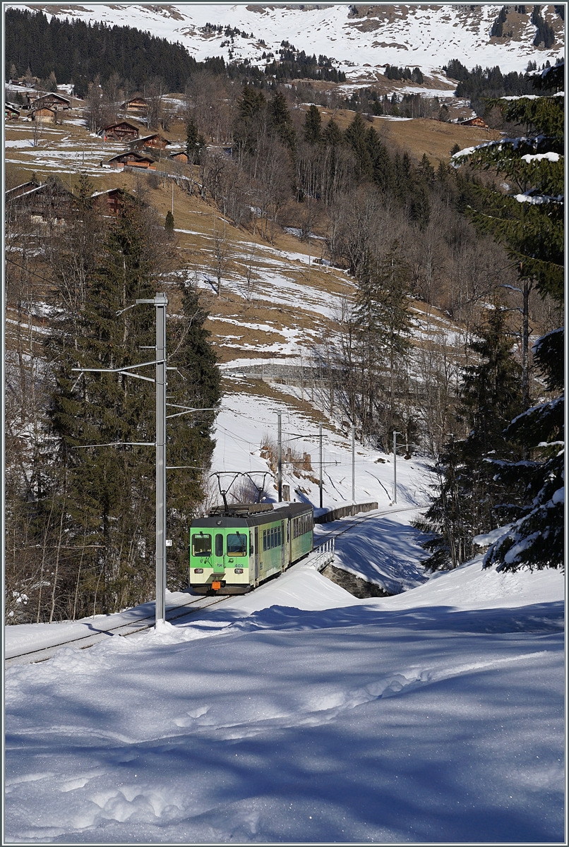 Der ASD BDe 4/4 403 ist mit seinem Bt bei Vers L'Eglis auf dem Weg nach Les Diablerets. 

25. Jan. 2022