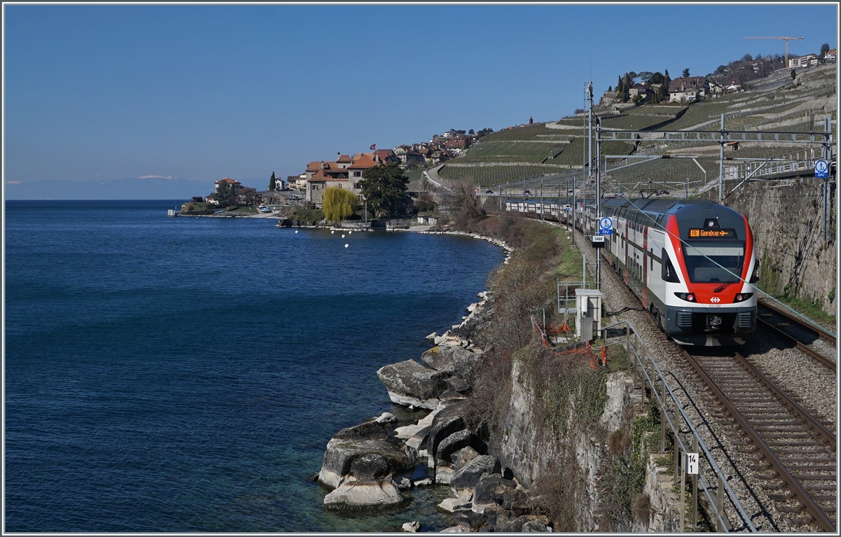 Der SBB RABe 511 020 und ein weiterer sind bei Rivaz auf dem Weg nach Genève Aéroport. 

20. März 2021