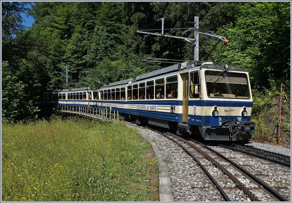 Rochers de Naye Bhe 4/8 301 und 304 erreichen Le Tremblex. 
3. Juli 2016