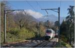 Ein FS Trenitalia mit leider offener Bugklappe fährt als EC 32 (Milano - Genève) in Burier durch.