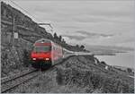 Eine SBB Re  460 ist auf der  Train des Vignes / Weinberg Strecke mit einem umgeleiteten IR 90 unterwegs.