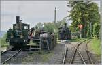 In Chaulin wird die LEB G 3/3 N° der Blonay Chamby Bahn mit Wasser und Kohle versorgt, im Hintergrund steht abgestellt die HG 3/4 N°3.