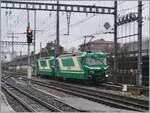 Die beiden BAM MBC Ge 4/4 21 und 22 warten in Morges auf ihren Kieszug, der von der Re 4/4II aus Gland gebracht wurde und nun im Hintergrund (also nicht zu sehen) auf die Rollbockgrube geschoben wird.