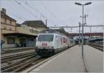Die BLS Re 465  Kambly  mit ihrem passenden Zug in Neuchatel.