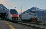 Ein SBB ETR  610 mit offener Schnautze in Domodossola.